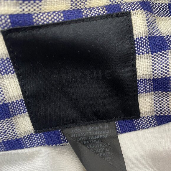 Smythe Plaid Brown Leather Linen Blazer 2 - Picture 7 of 10